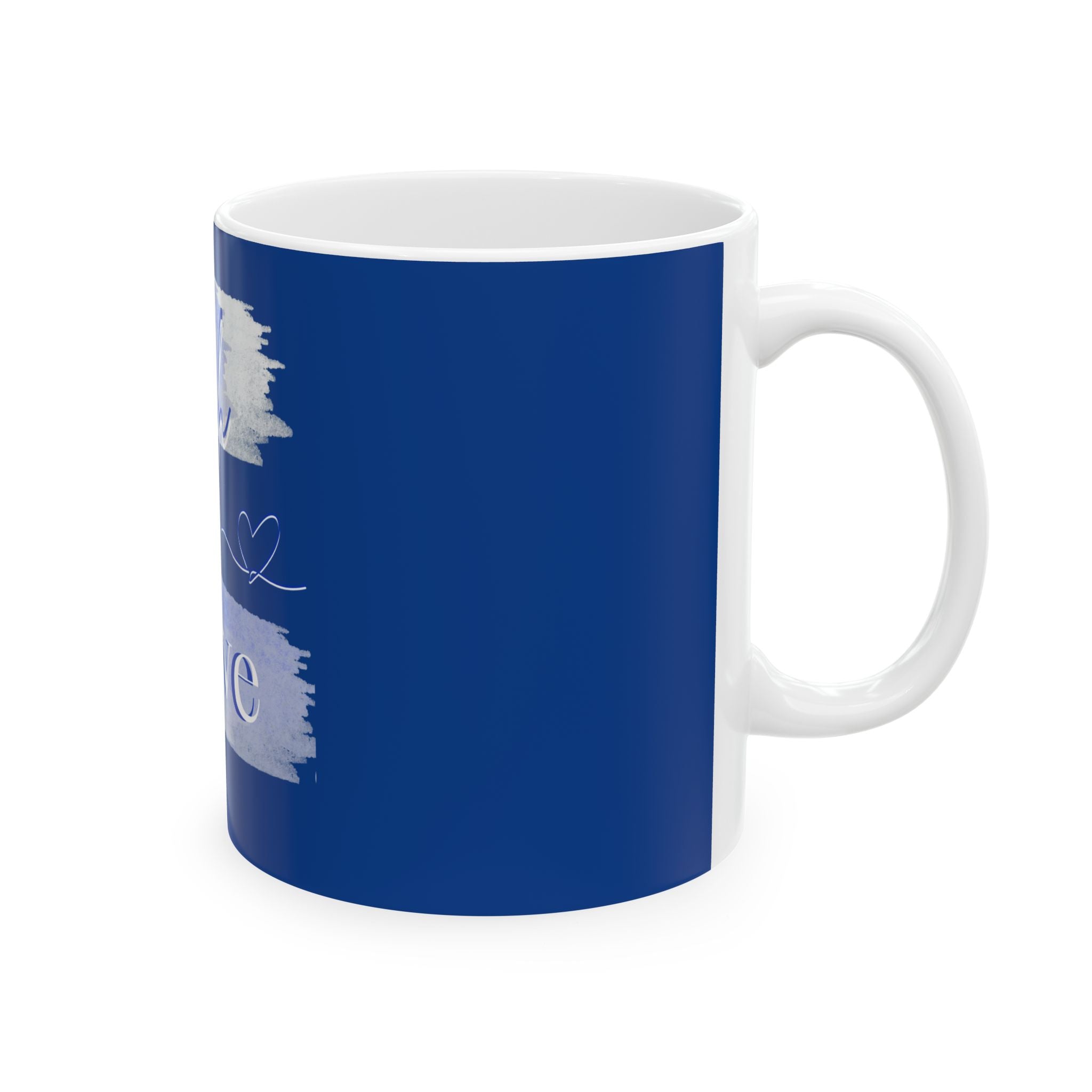 Rich in Love Ceramic Mug — Inspirational Blue Coffee Cup (11oz & 15oz)