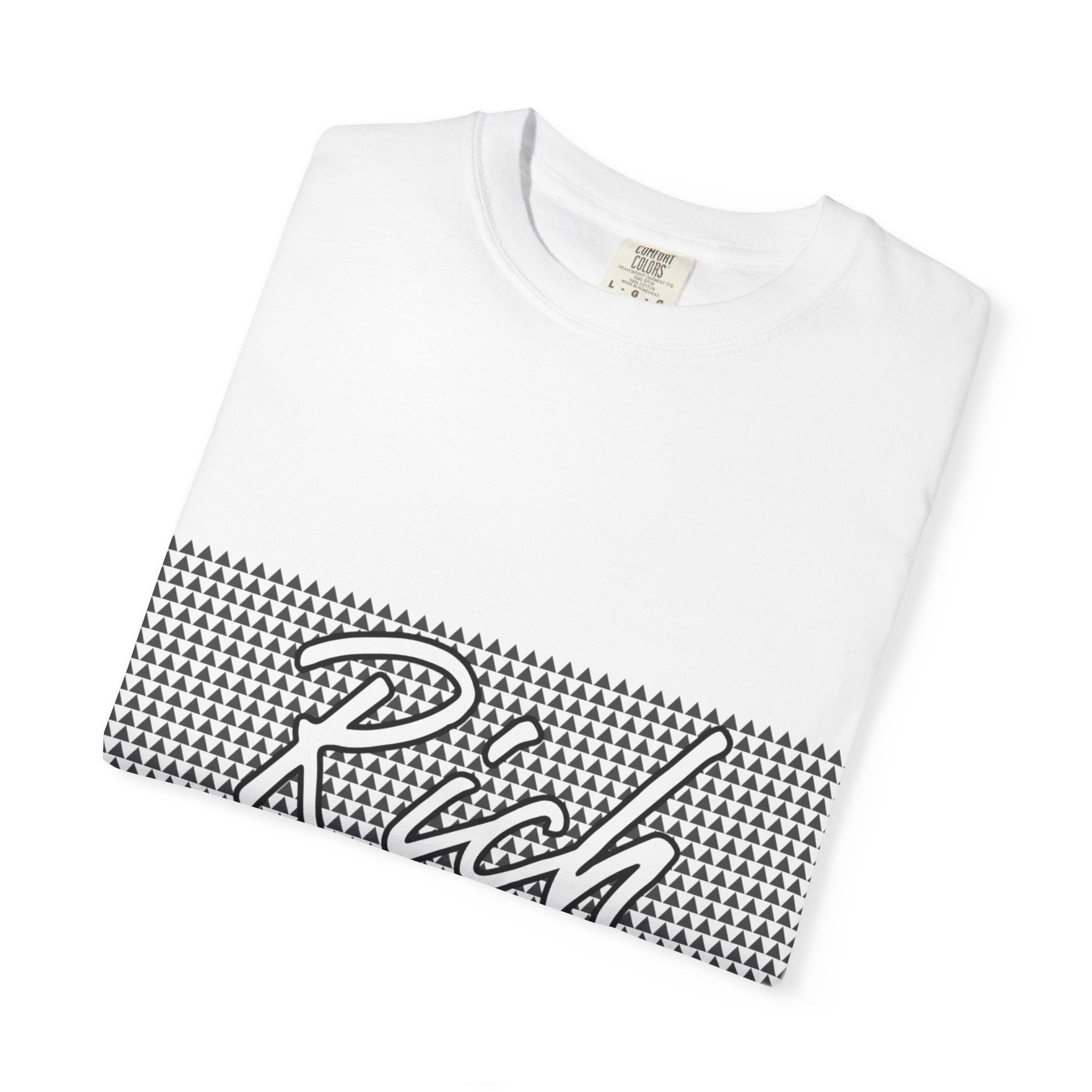Rich Script Houndstooth Tee — Retro Graphic Cotton T-Shirt