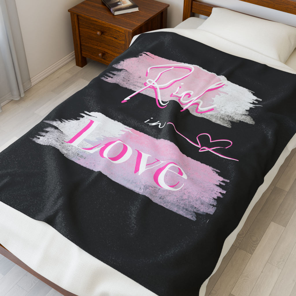Velveteen Plush Blanket - "Rich in Love" Pink Brushstroke Cozy Throw