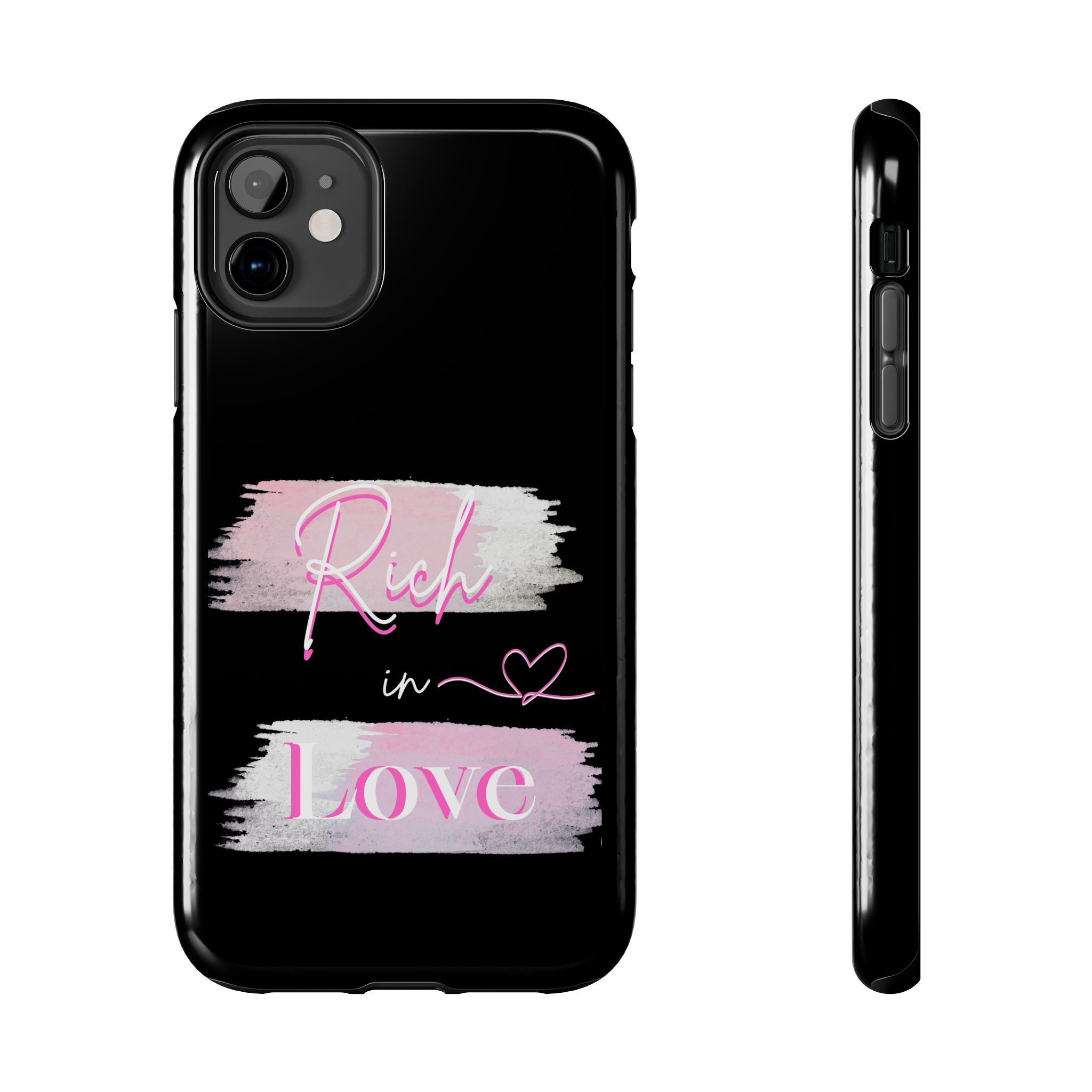 Phone Case — "Rich in Love" Pink Brushstroke Protective Tough Case