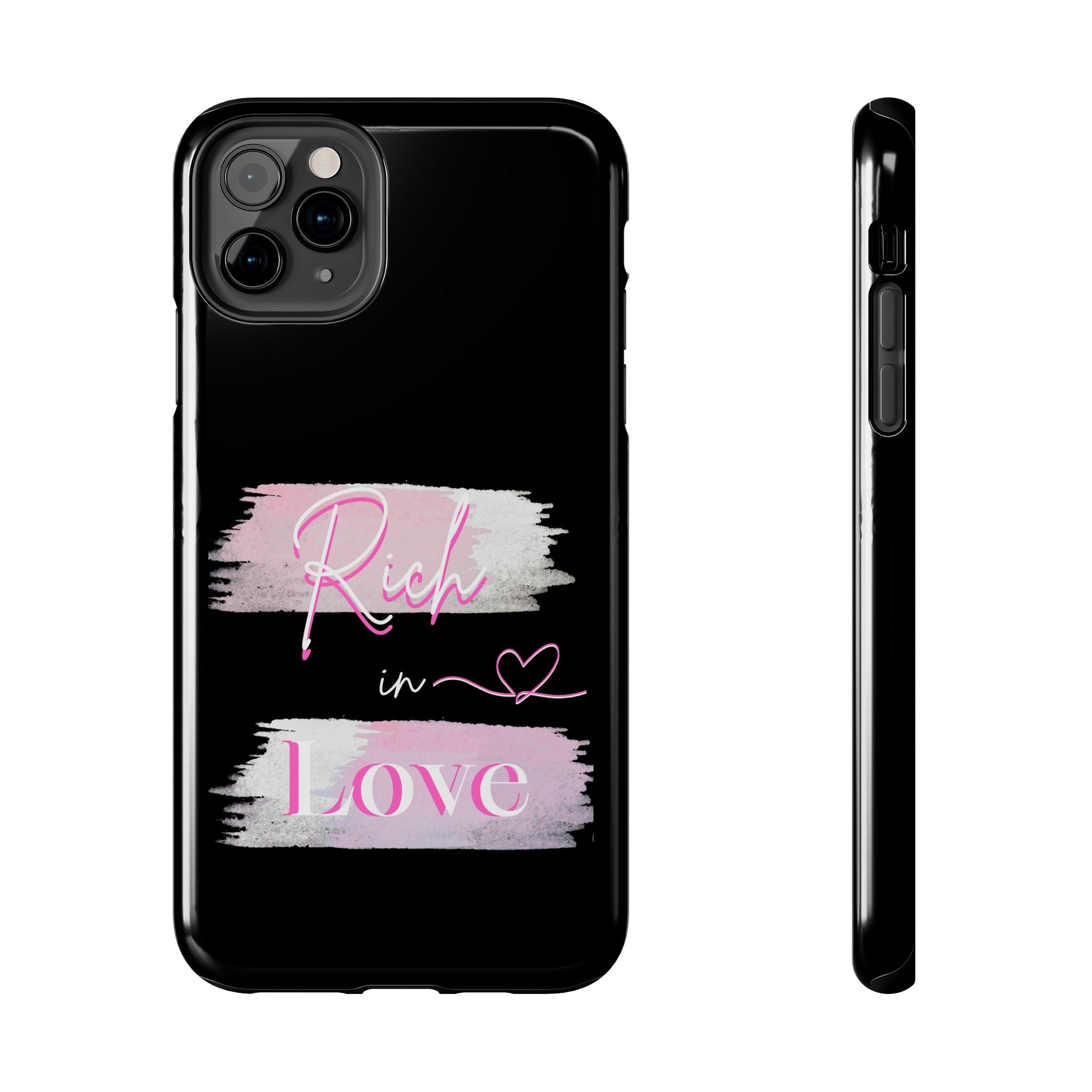 Phone Case — "Rich in Love" Pink Brushstroke Protective Tough Case