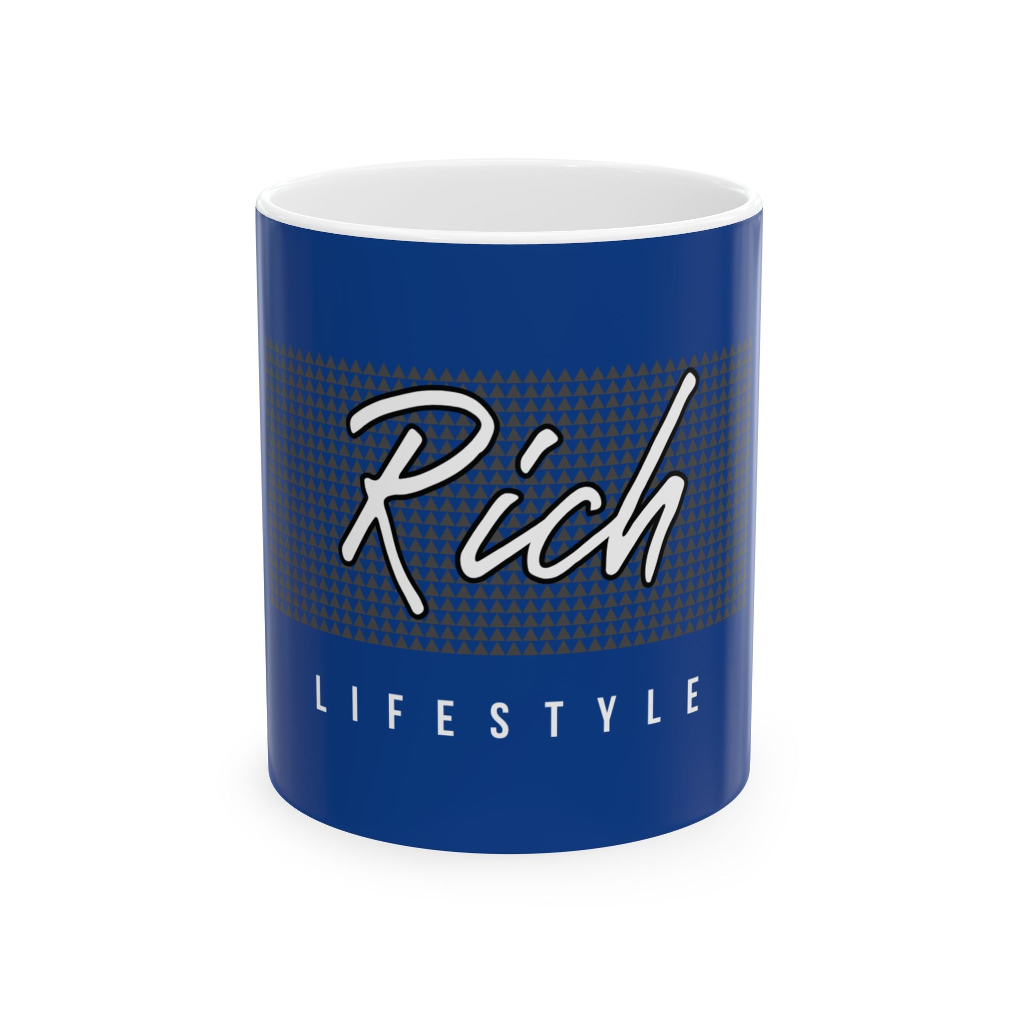 Rich Lifestyle Ceramic Mug — Blue Motivational Coffee Cup (11oz, 15oz)